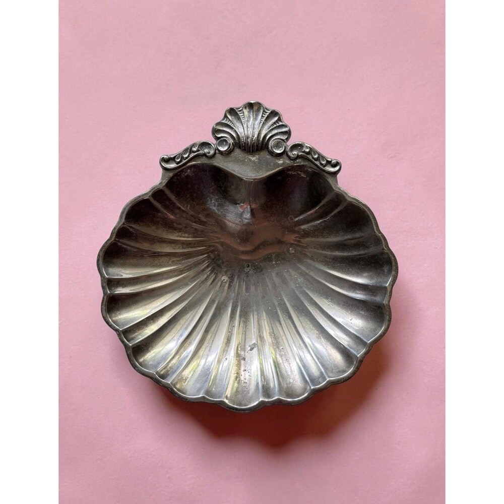 Vintage Japanese Silver-Plated Metal Shell Trinket Dish – 5.5" x 6" Catch All